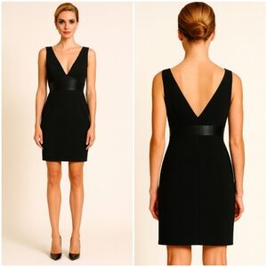 Tibi Stretch Tuxedo Virgin Wool & Satin Cocktail Dress V-Neck Black Women's 8